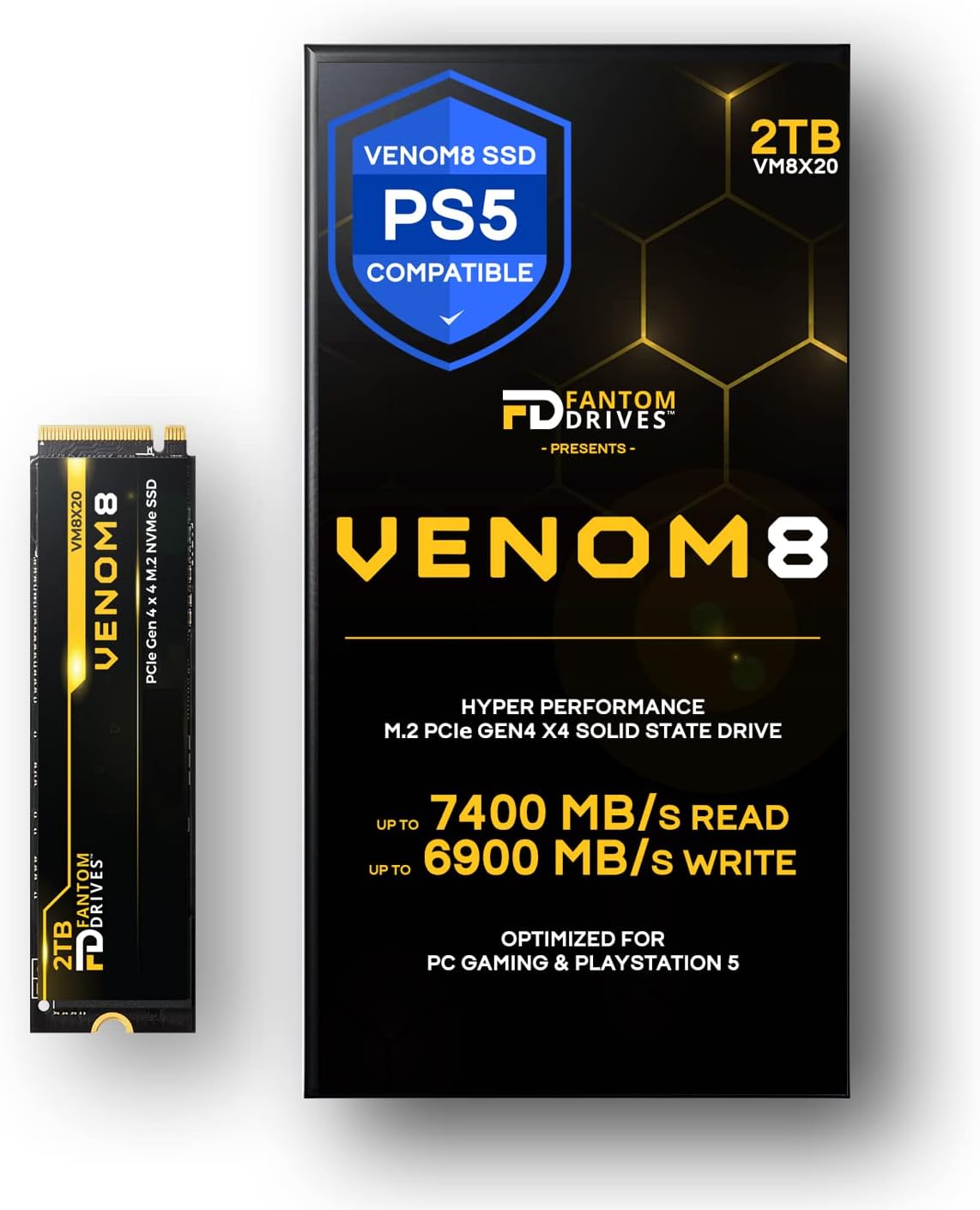 Fantom Drives VENOM8 2TB SSD NVMe Gen 4 M.2 for PS5 Gaming