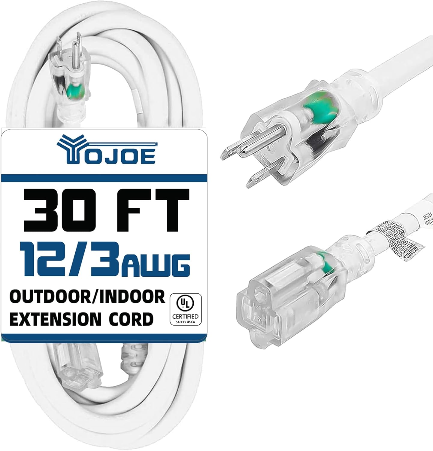 YOJOE 30 ft Indoor Outdoor Extension Cord with Lighted End