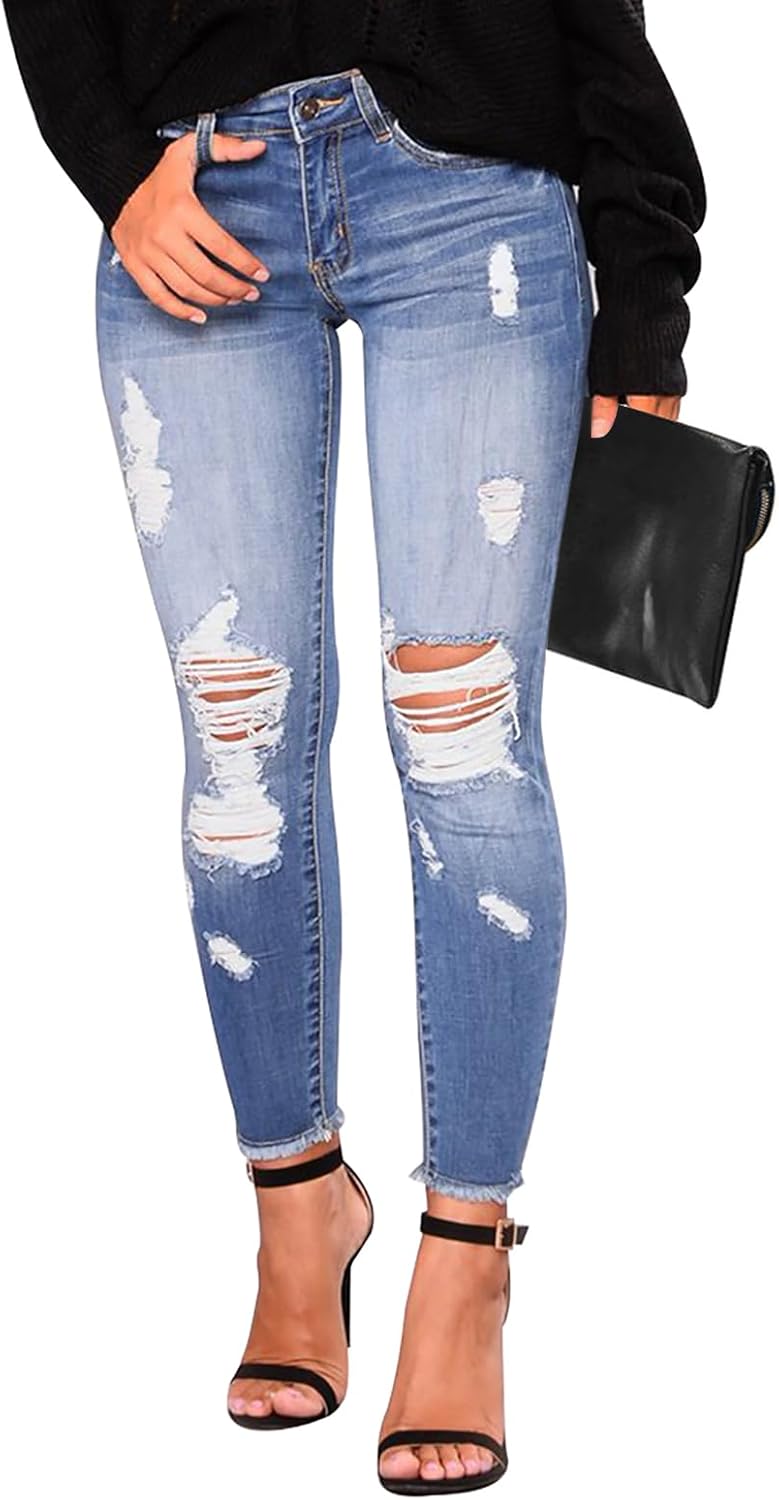 KUNMI Women's Skinny Ripped Trendy Jeans for Stylish Comfort