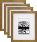 8x10 Picture Frames 4 Pack with Mat - Solid Wood Light Brown