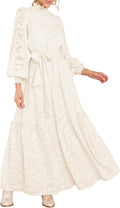 Women's Floral High Neck Long Sleeve Maxi Dress - Elegant Fall