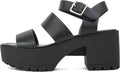 Soda ACCOUNT Women Open Toe Two Bands Lug Sole Block Heel Sandals