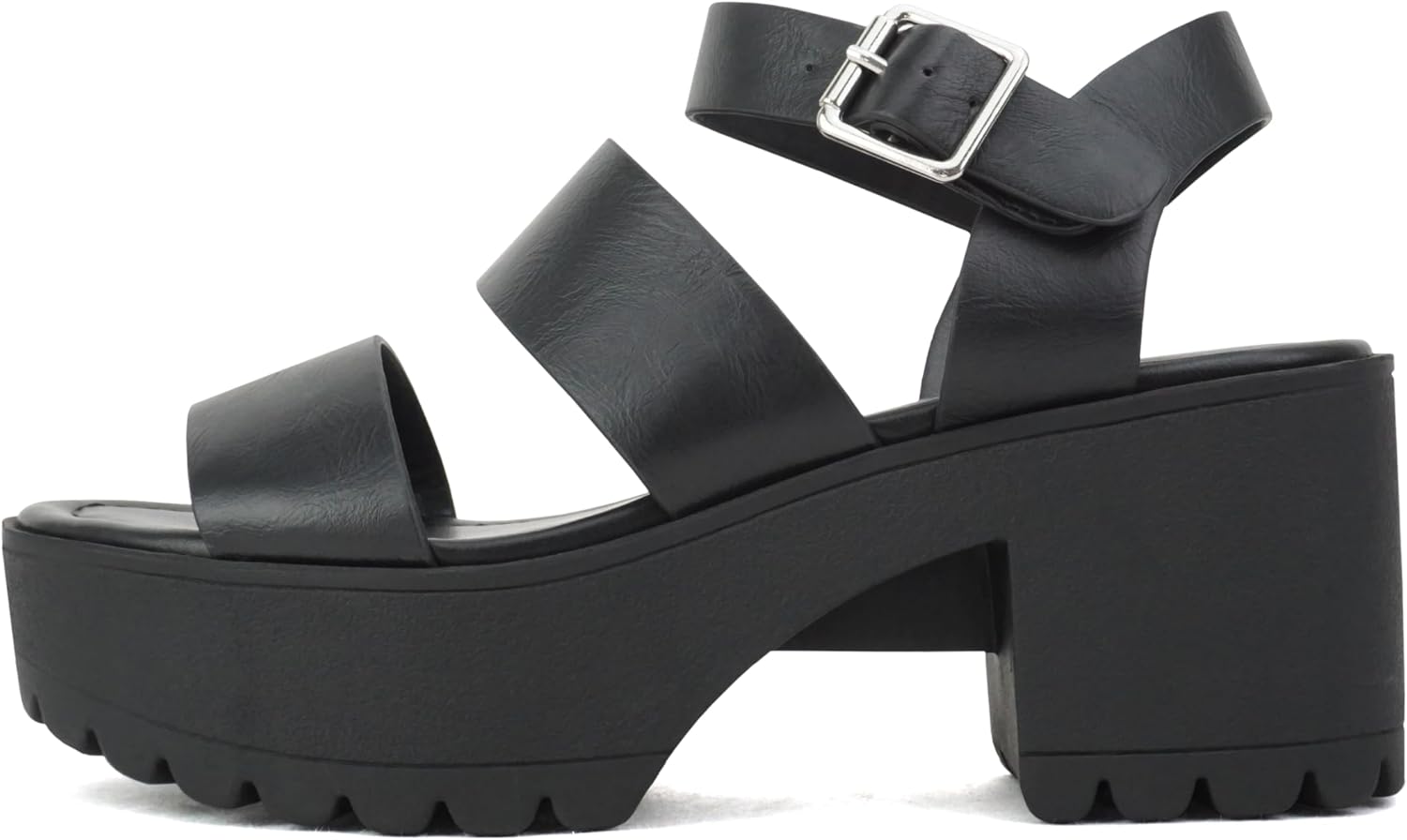 Soda Women Open Toe Two Bands Block Heel Sandals with Strap