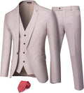 YND Men's Slim Fit 3 Piece Suit Set - One Button Blazer, Vest & Tie