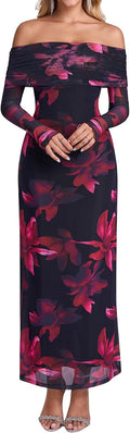 KUTUMAI Off Shoulder Bodycon Maxi Dress - Flattering Ruched Fit Shoes