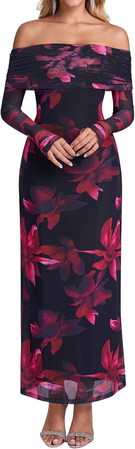 KUTUMAI Off Shoulder Bodycon Maxi Dress for Elegant Occasions