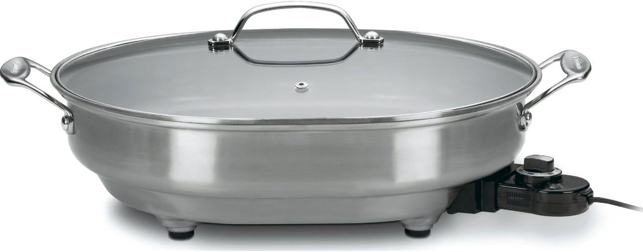 Cuisinart Oval Electric Skillet with Nonstick Surface and Glass Lid