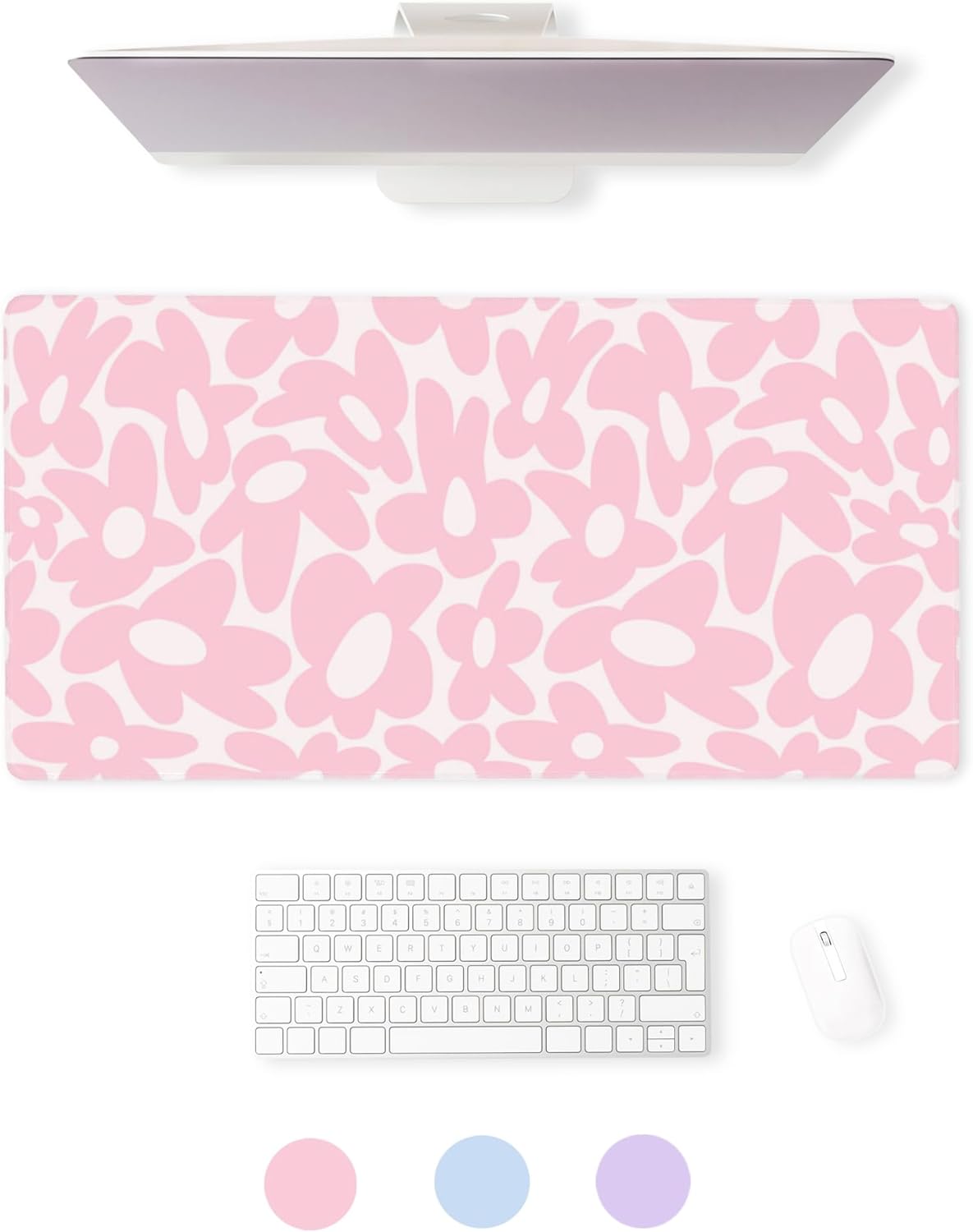 Pink Floral Desk Mat (15.8 x 31.5) by Pecfamly