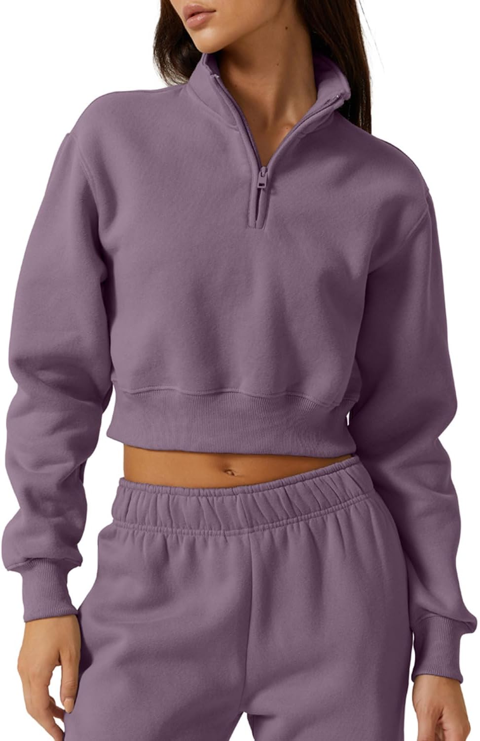 QINSEN Womens Half Zip Crop Sweatshirt for Stylish Comfort