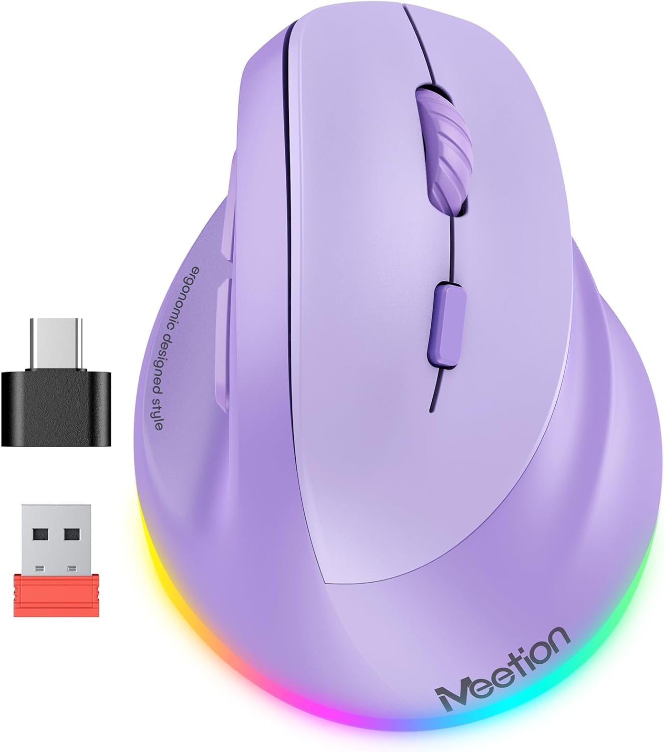 MEETION Wireless Ergo Mouse: RGB Backlit, Rechargeable, 4 DPI, Multi-Compatibility
