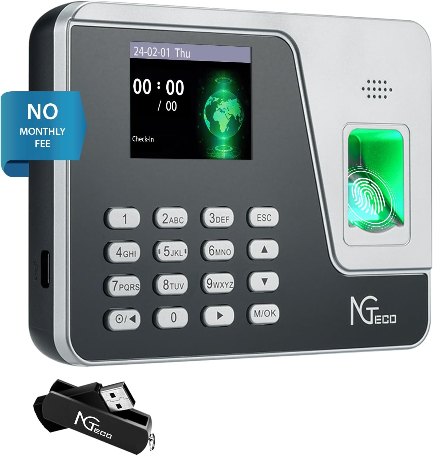 NGTeco Standalone Time Clock for Employees - No WiFi Needed