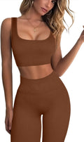 Ribbed Workout Outfits for Women - Seamless 2 Piece Yoga Set