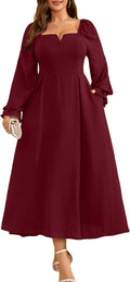 RWJ Long Sleeve Dress for Women - Elegant Plus Size V Neck Maxi