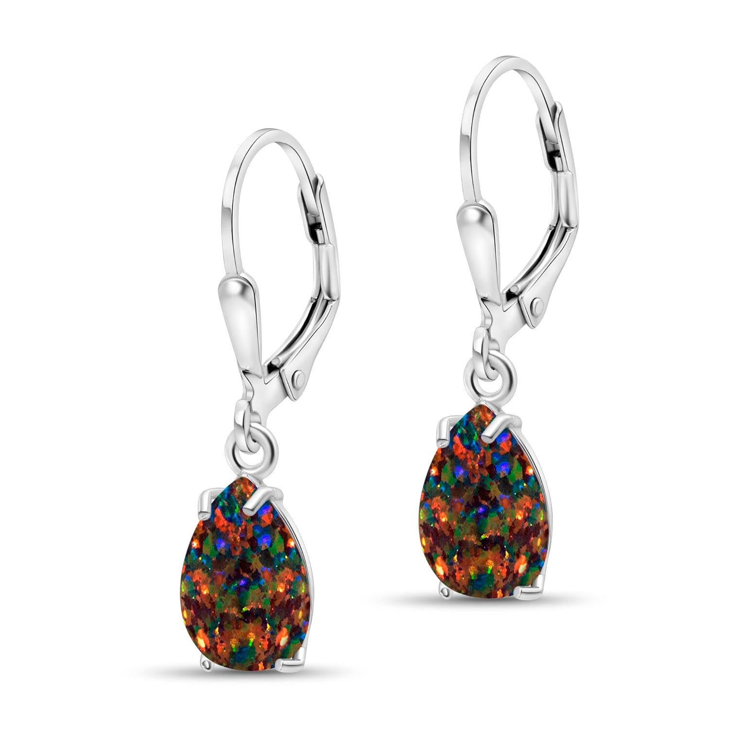 925 Sterling Silver Black Opal Teardrop Earrings for Women