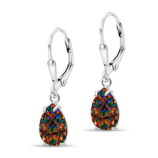 925 Sterling Silver Black Opal Teardrop Earrings for Women