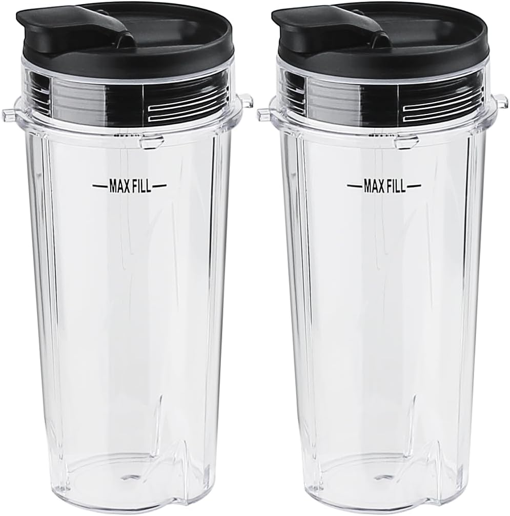 2PCS Blender Cups with Slip & Seal Lids for Nutri Ninja Blenders - Leakproof & Compatible! 