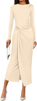Women's Fall Wedding Guest Cowl Neck Midi Dress - Ruched Bodycon