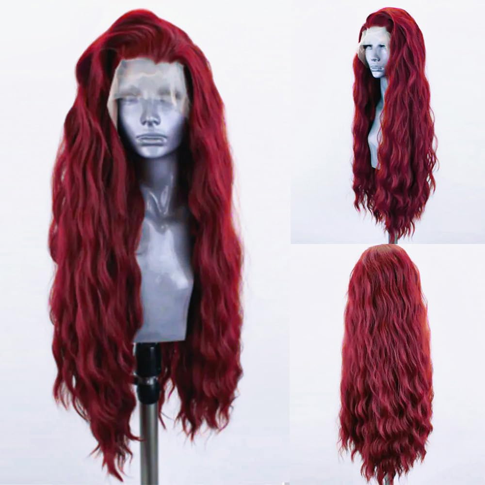 Wine Red Synthetic Lace Front Wig for Women - 24Inch Long Wavy Style