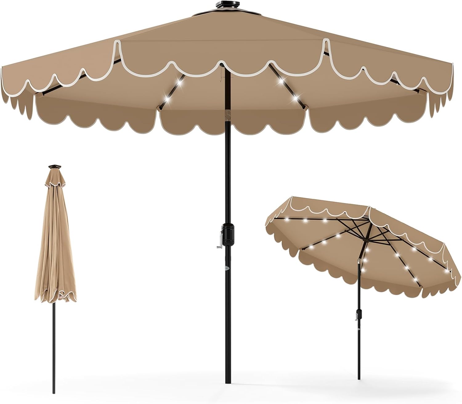 Tangkula 9 FT Solar Patio Umbrella with LED Lights for Outdoors