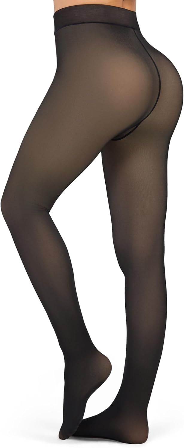 Fleece Lined Tights Women Sheer Warm Pantyhose for Winter