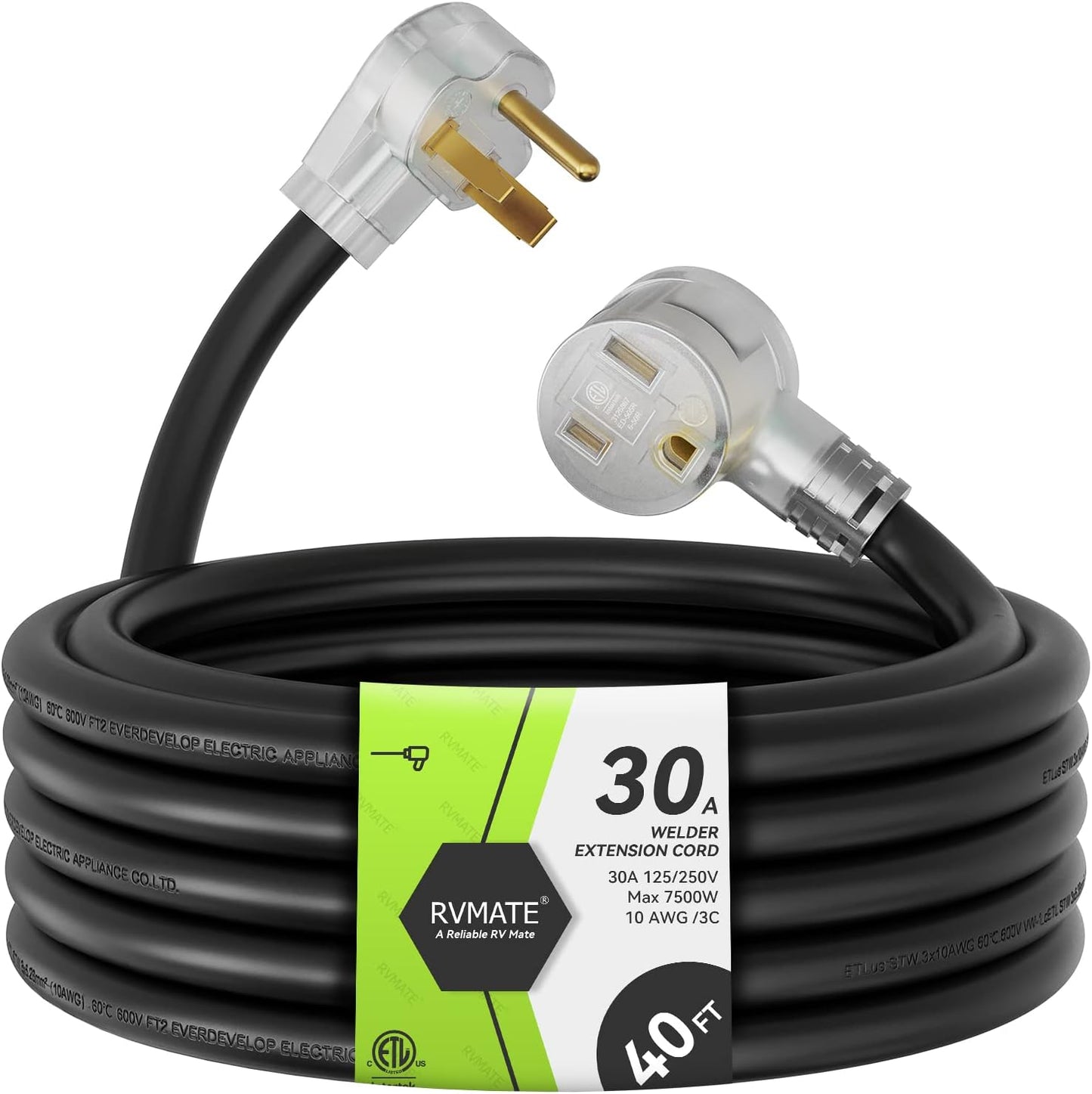 RVMATE 250V 40 Feet Welder Extension Cord for Heavy Duty Use