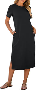 ANRABESS Womens Summer Casual Midi Dress - Soft Stretch Crewneck