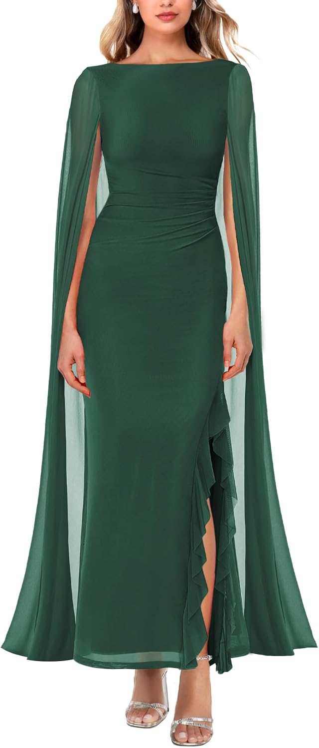 Lrady Women's Formal Evening Gowns with High Split & Ruffles