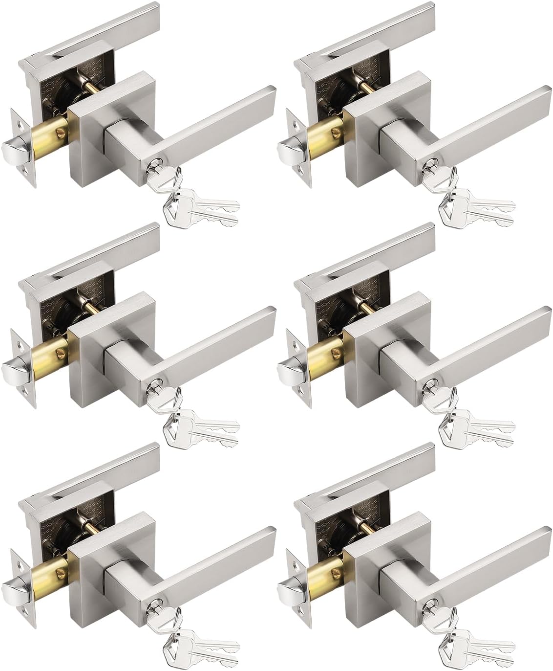 6 Pack Entry Door Levers with Lock and Key for Home Security