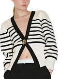 Women's Cropped V-Neck Cardigan with Gold Button - Slim Fit