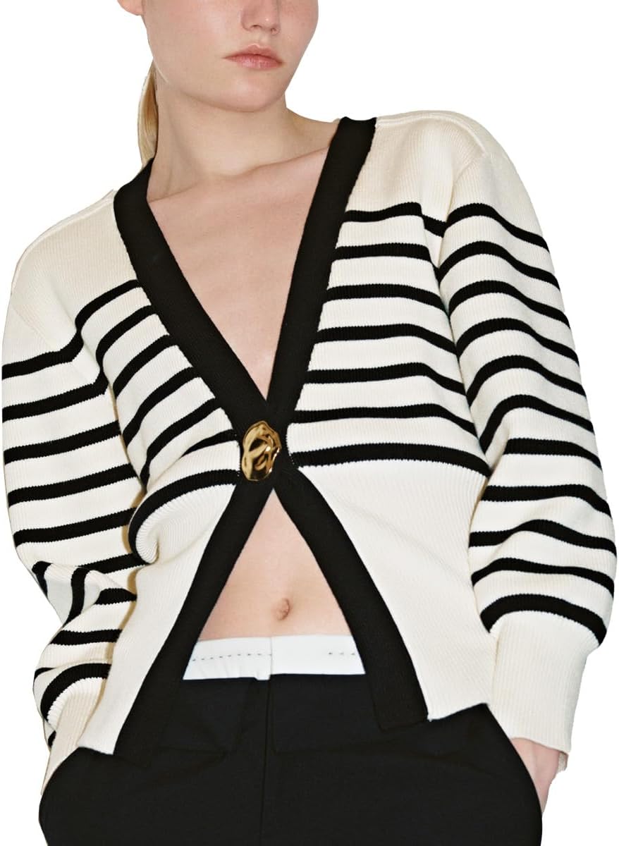 Stylish Women Knitted Cardigans with Gold Button Design