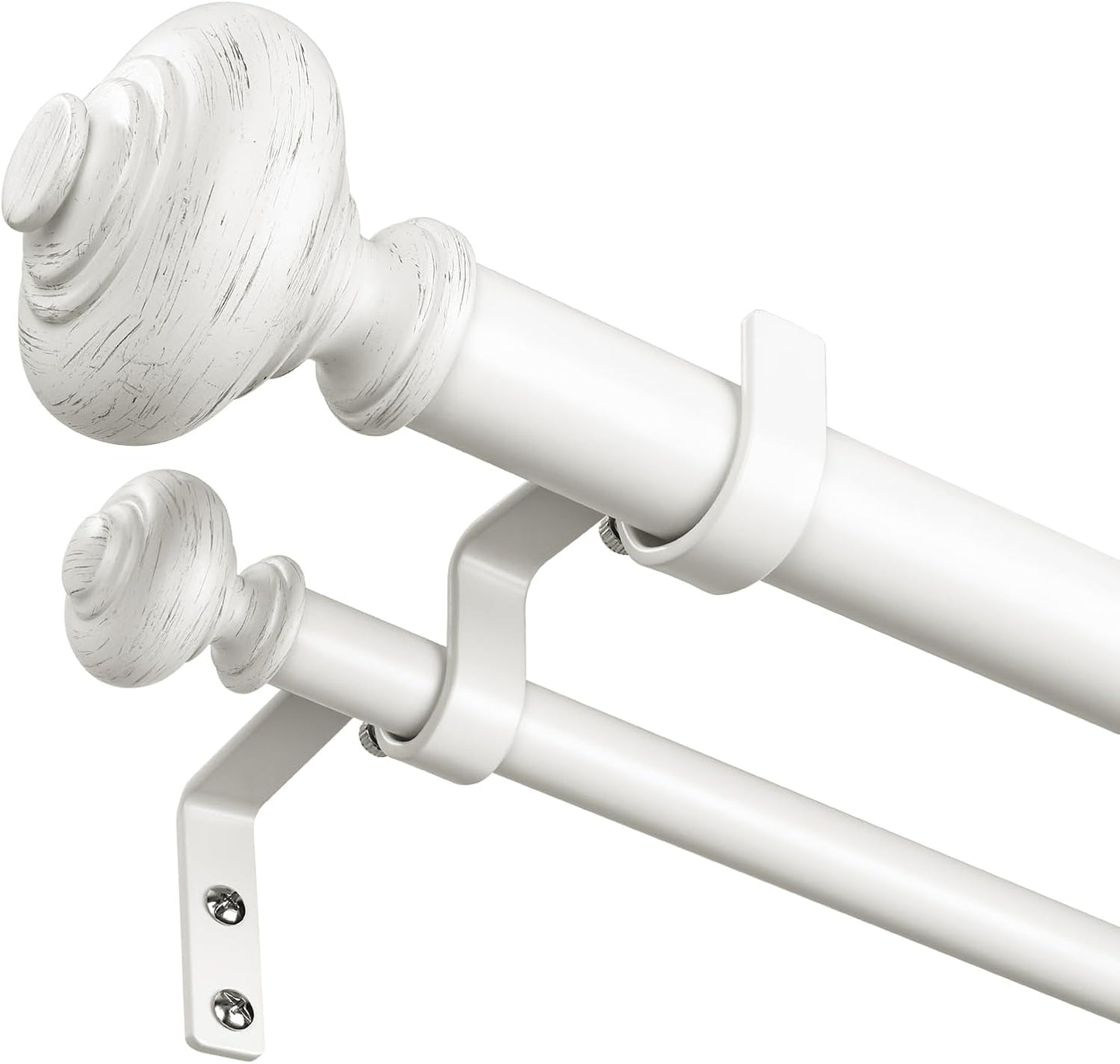 White Double Curtain Rods for Windows 72 to 144 inch, Vintage Style