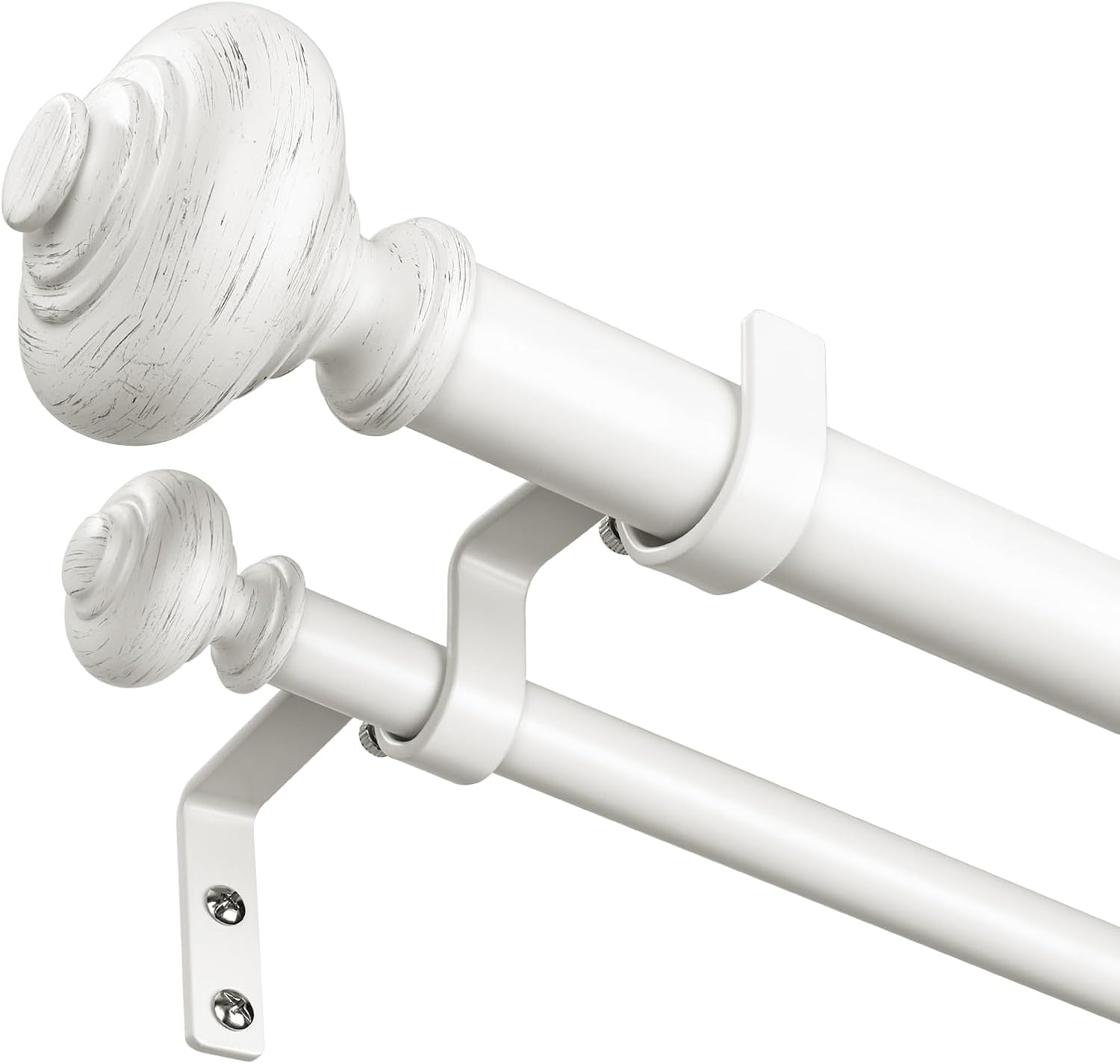 White Double Curtain Rods for Windows 72 to 144 inch, Vintage Style