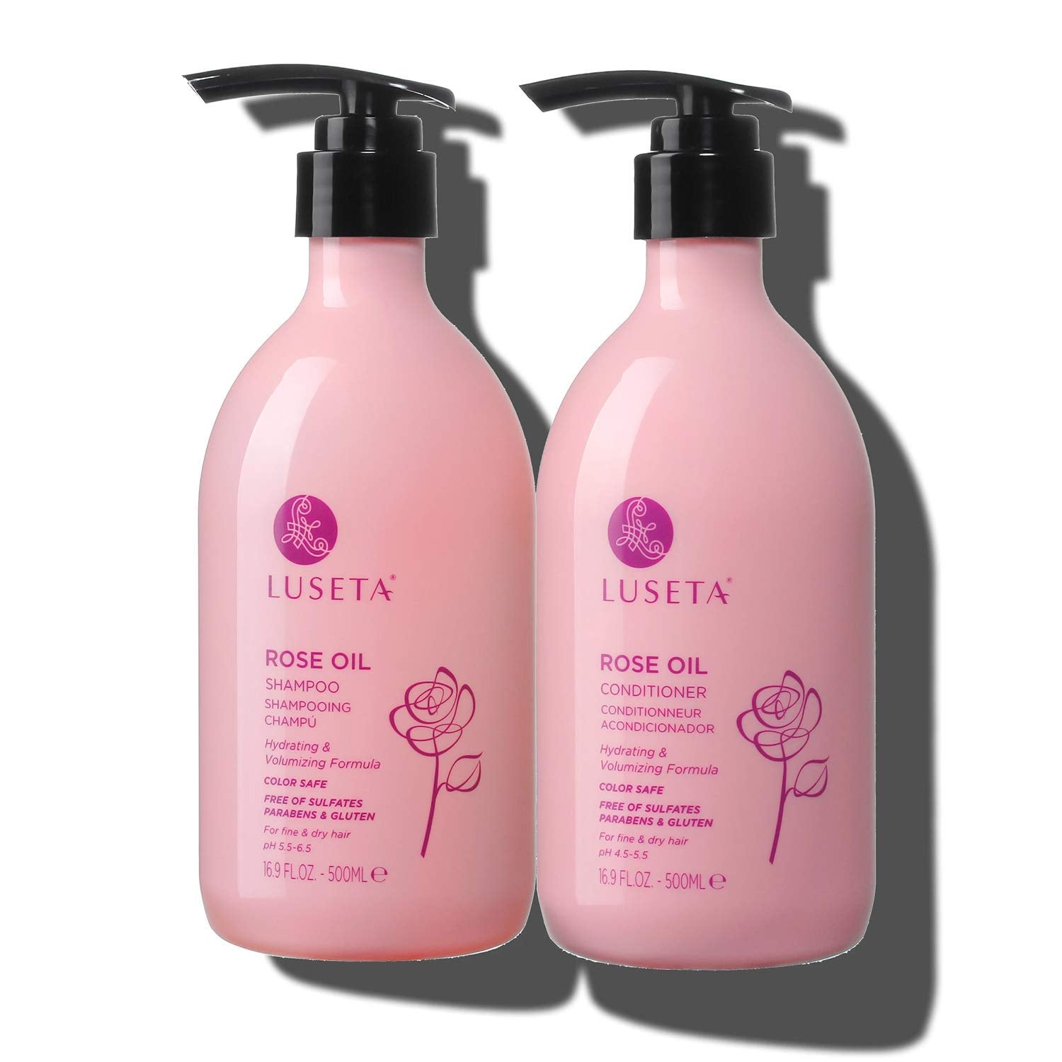 Luseta Rose Oil Volumizing Shampoo & Conditioner - Vegan & Color-Safe