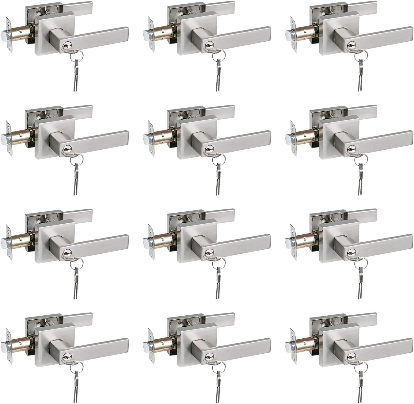 Keyed Entry Lever for Exterior and Front Door in Satin Nickel