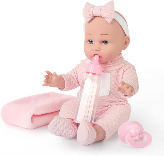 Adorable 12'' Baby Doll Set | Perfect Gift for Girls 3+ | Includes Pacifier & Feeding Bottle
