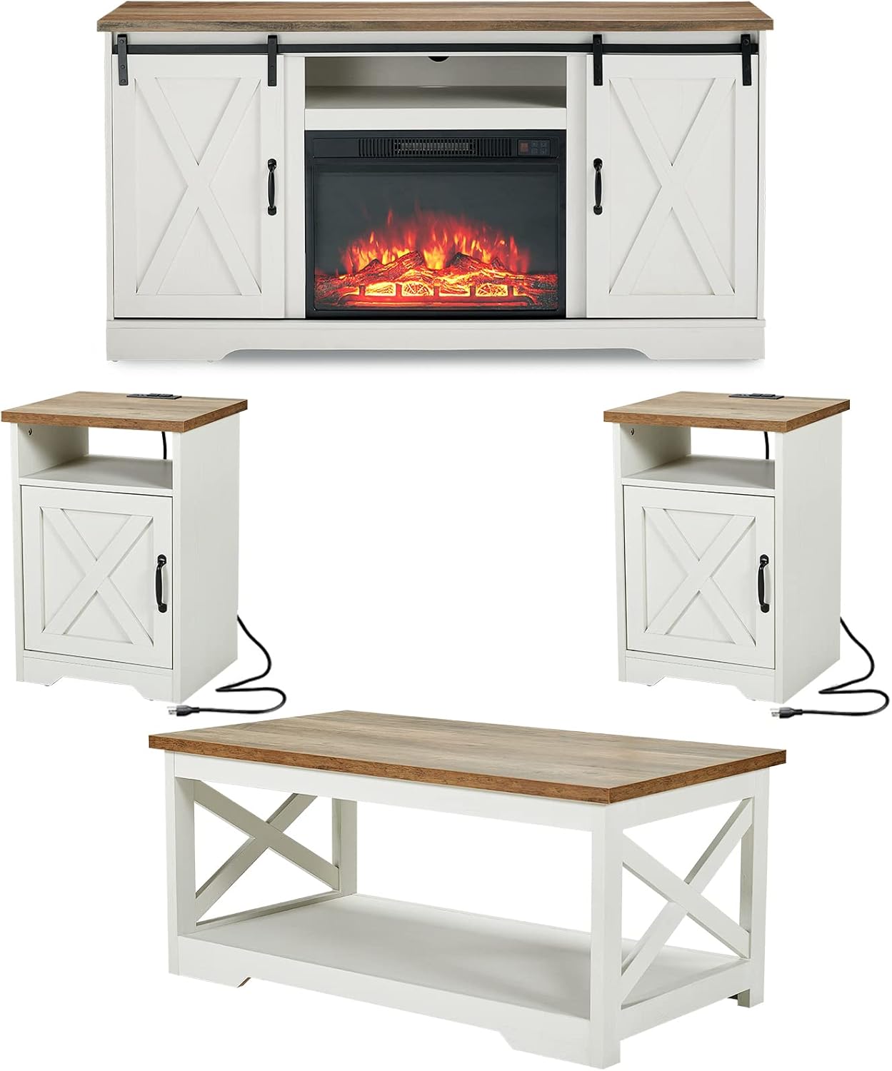 Farmhouse 5-Pc Set w/ Charging Station, Distressed White, 59