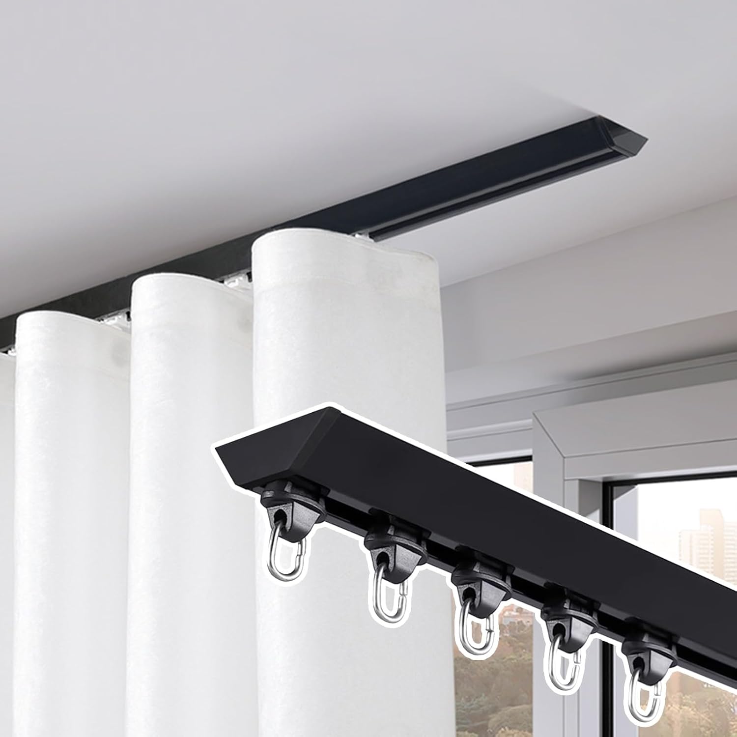 Black Heavy Duty Ceiling Mount Curtain Track - Elegant Room Divider