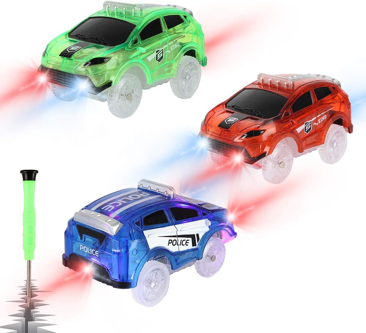 Glow-in-the-Dark LED Flex Track Cars - Snap N Glow Trax