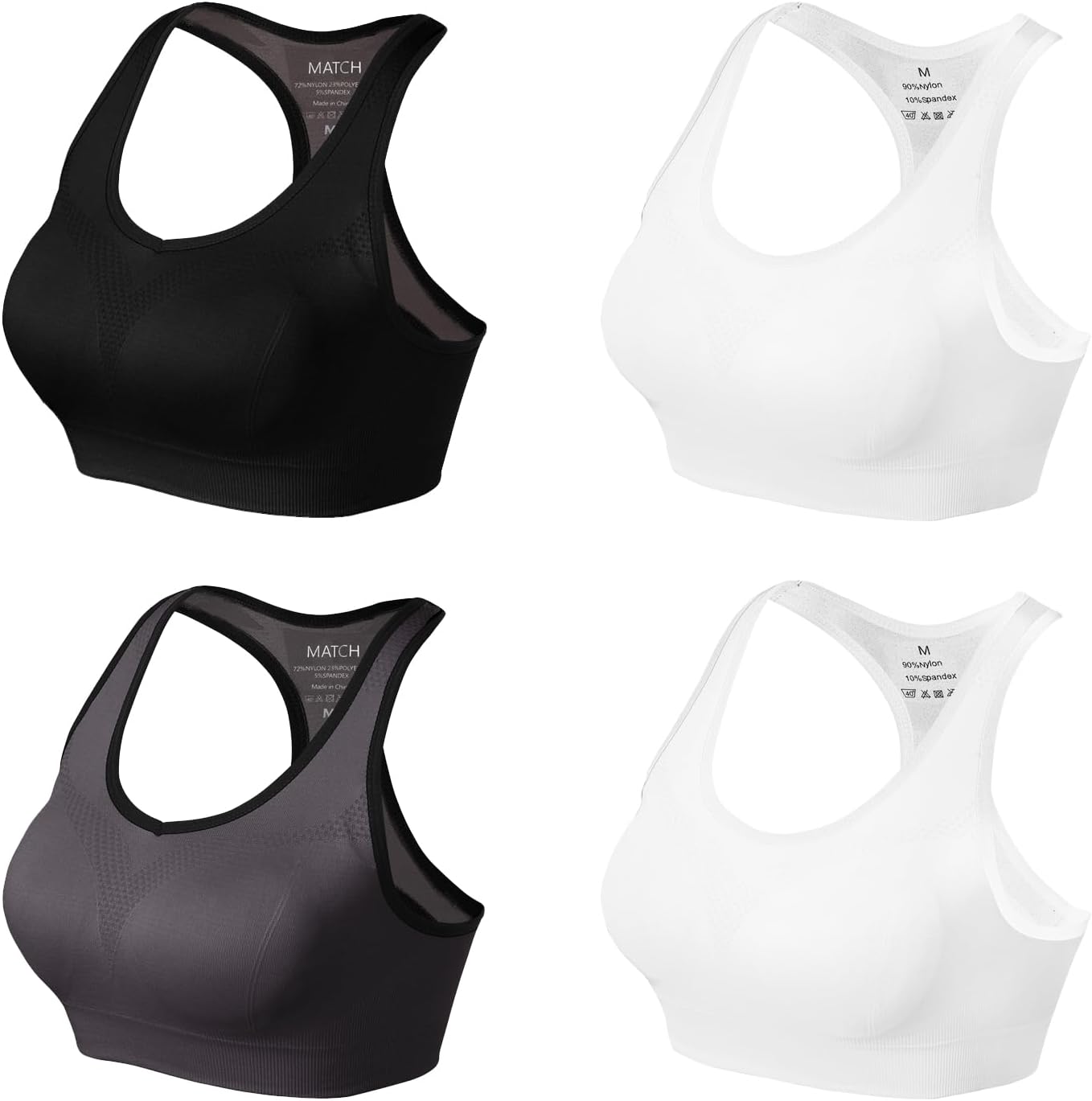 Match Racerback Sports Bras for Women - Padded Seamless Workout