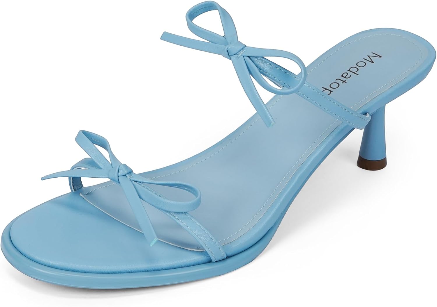 Modatope Two Strap Bow Tie Kitten Heel Sandals for Women