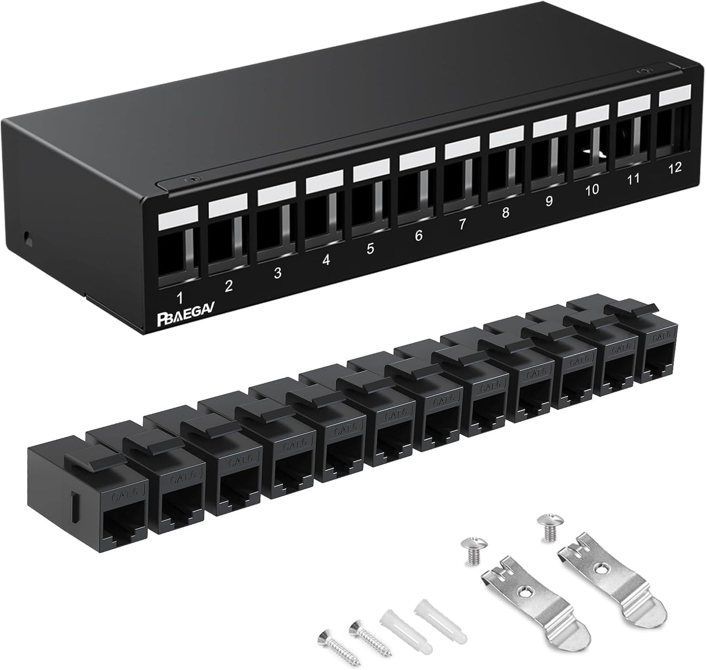 12 Port Patch Panel with Cat6 Keystone Jacks for Efficient Networking