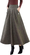 Womens High Waisted Wool Plaid A-line Long Skirt - Warm Ankle Length