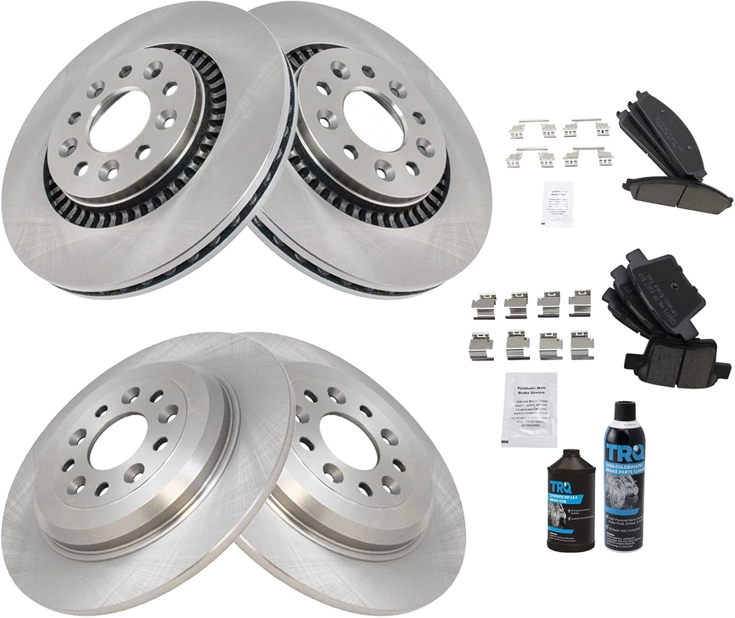 TRQ Front and Rear Brake Pad & Rotor Kit for Ford Vehicles