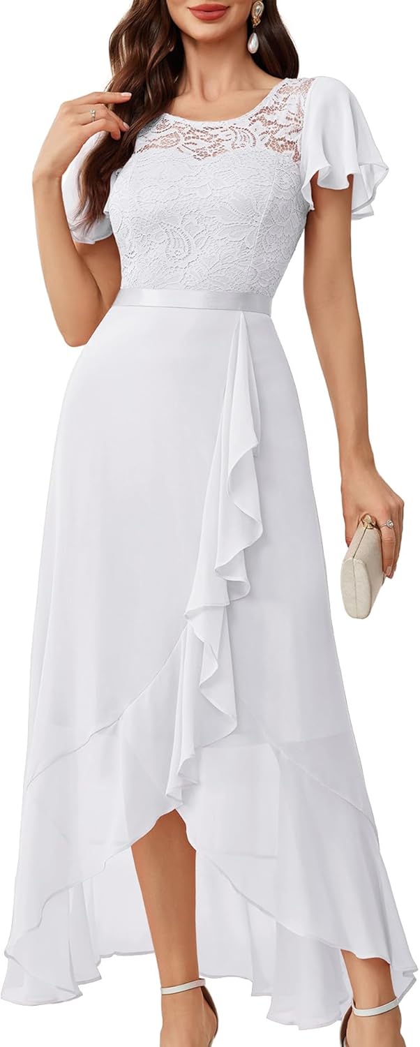 Elegant Lace Long Prom Dress for Women with Slit and Sleeves