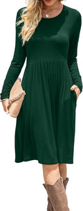 Women Casual Long Sleeve Knee Length Dress with Pockets - Soft Stretch