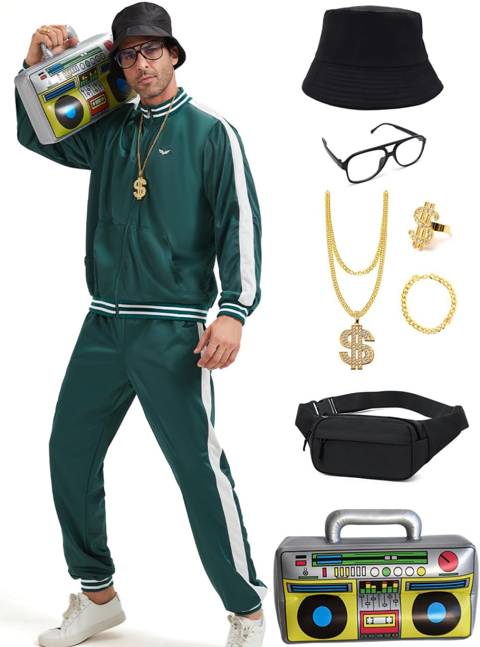 80s Tracksuit for Men Retro Windbreaker Halloween Costume Set