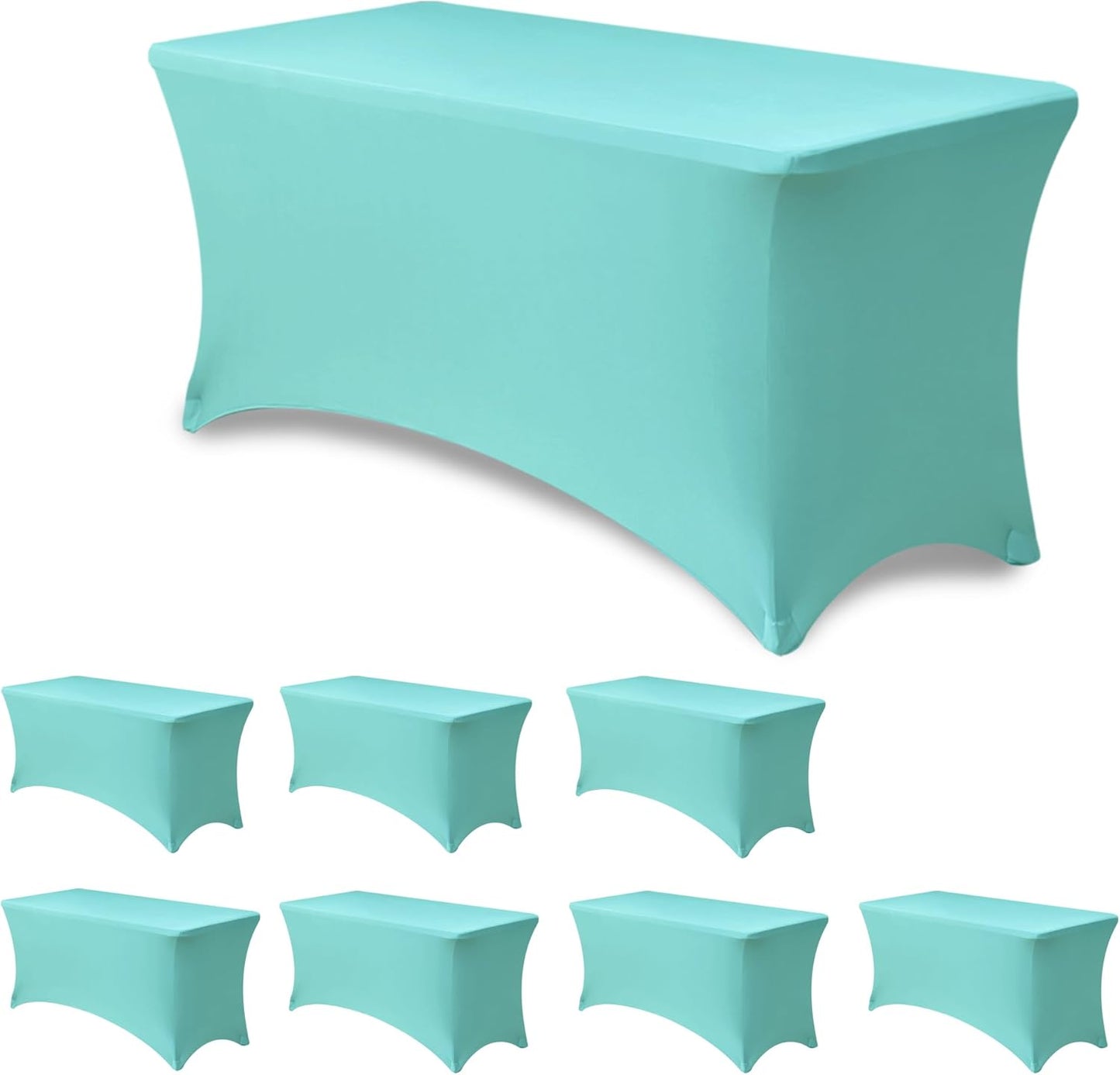 Stretch Table Cover for 4ft Rectangle Tables - 8 Pack Aqua Blue