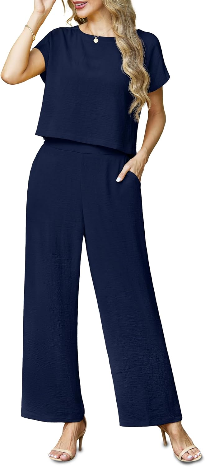 Lepunuo 2 Piece Sets for Women Summer Cap Sleeve Crop Top