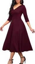 Nmoder Women's Casual Wrap Flared Midi Dress - Flattering (Style B5BN)