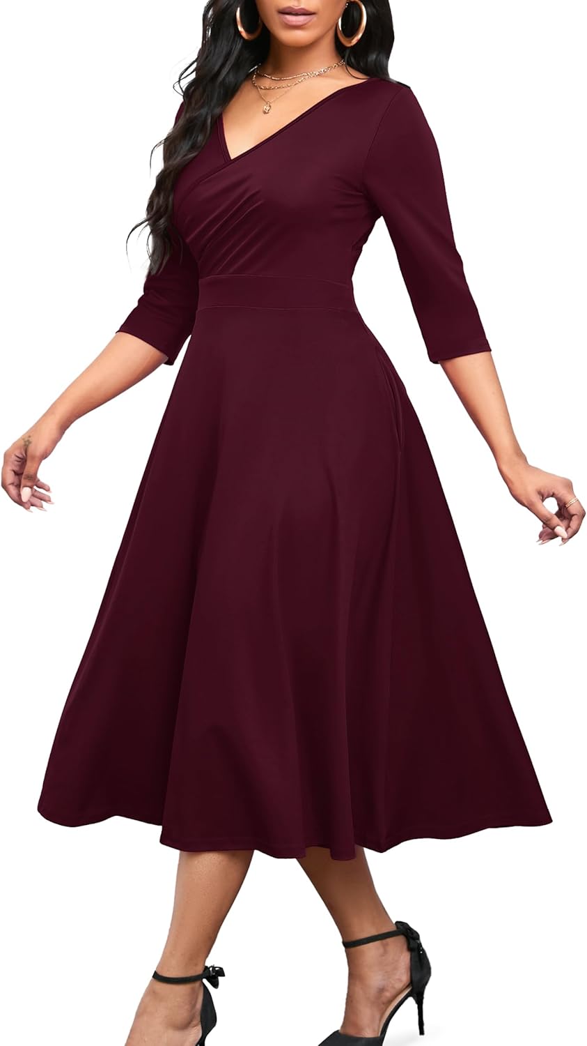 Nmoder Women's Casual Wrap Flared Midi Dress for Any Occasion